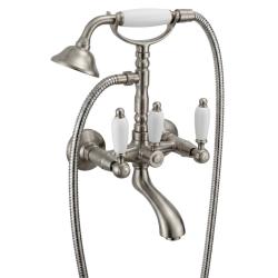 PB grifo clásico de sobremesa para bañera con manetas blancas de acero inoxidable, incluye ducha de mano 1208854432
